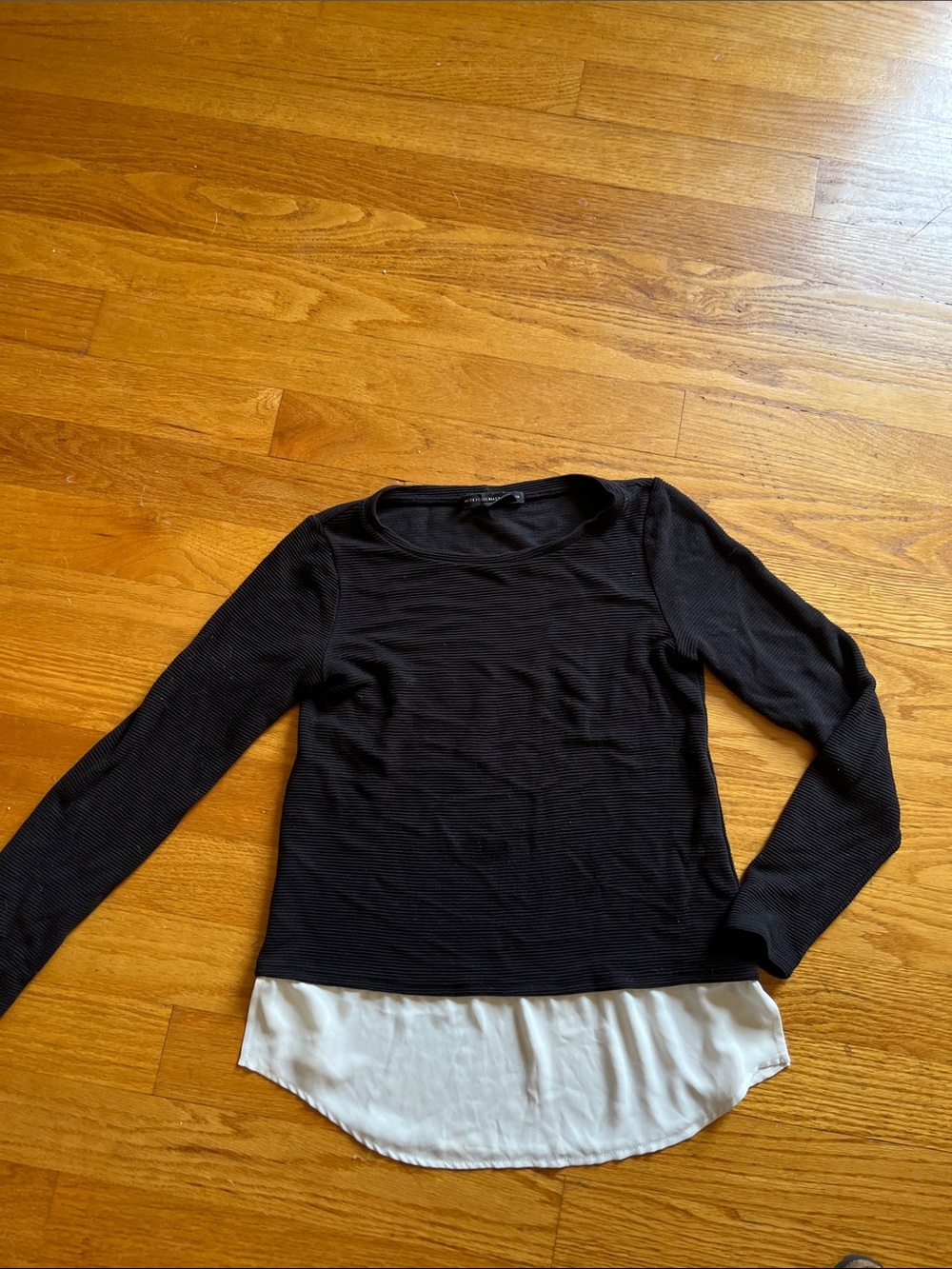 White House Black Market Black Long-Sleeve Top with White Layered Hem